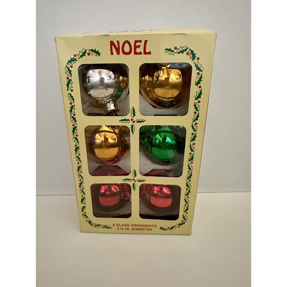Vintage Noel Multicolor Glass Ornaments #258 Christmas Made In‎ USA Lot Of 6